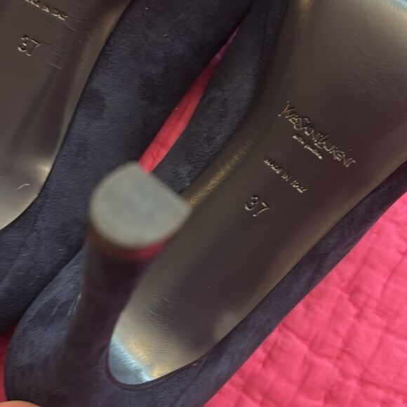 YSL navy blue suede Peep-Toe Heels, US7 - Picture 10 of 11